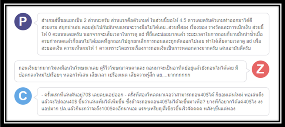 2 ตัวอย่างความคิดเห็นจากผู้เล่นจริง